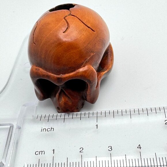 Netsuke Large Skull Hardwood Carving Sculpture Japanese Vintage - Picture 2 of 10